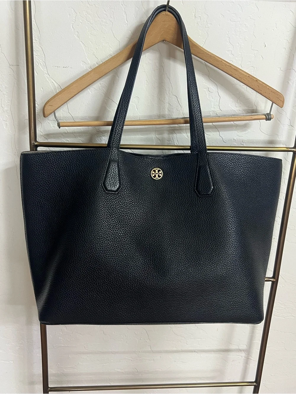 Tory Burch Perry Black Pebbled Leather Tote